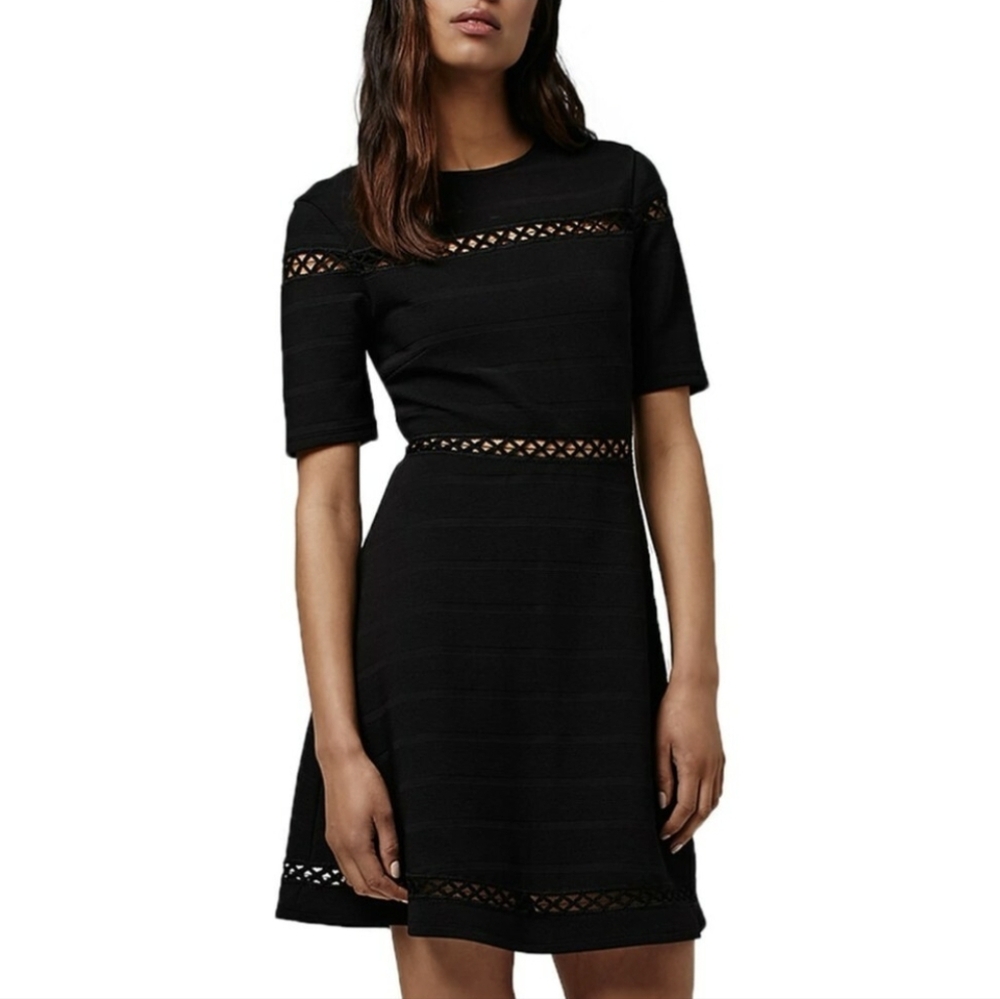 Topshop Black Openwork Inset Fit and Flare Bandage Dress Size 6